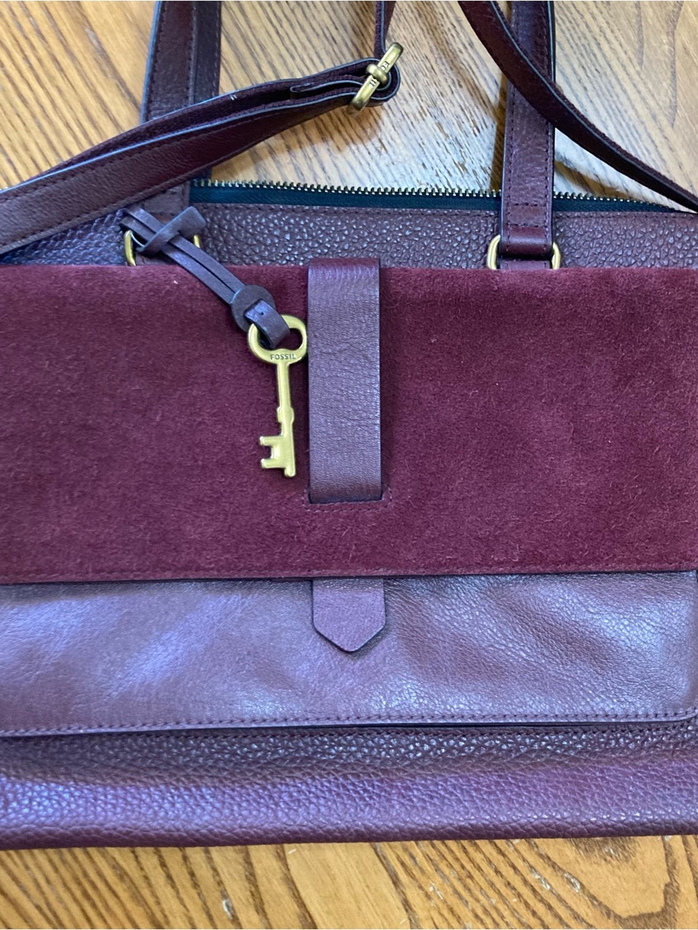 Fossil Burgundy Suede and Leather Shoulder Bag